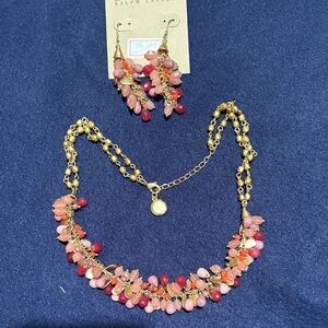 Ralph Lauren Pink & Coral Teardrop Cluster Necklace and Earrings Set